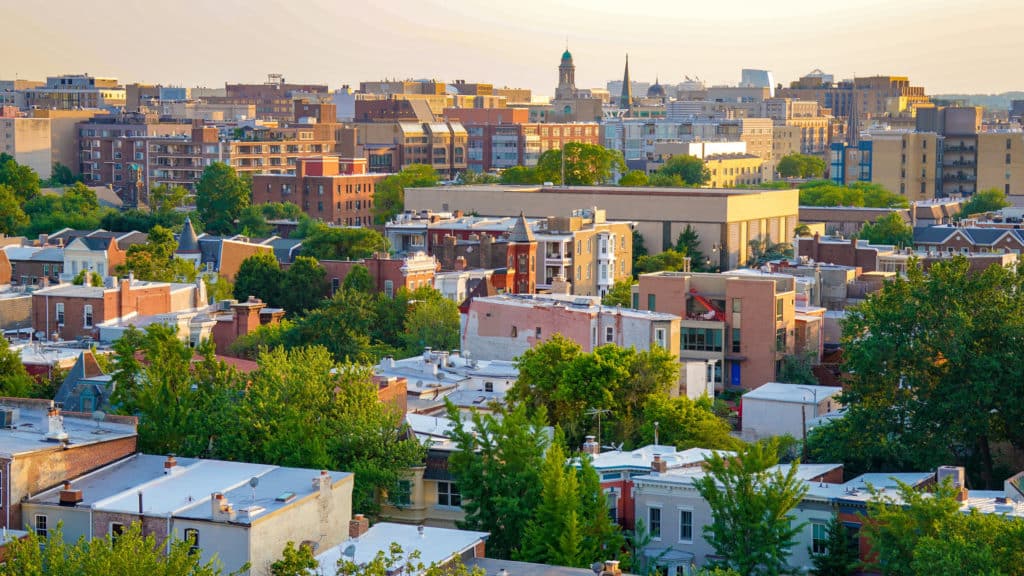 Stabilizing high poverty neighborhoods through a mixed income approach (overhead shot of Washington DC)