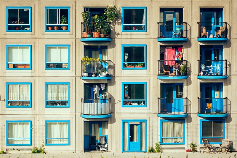Policy objective- Encouraging walkable mixed-use development (colorful apartment building)