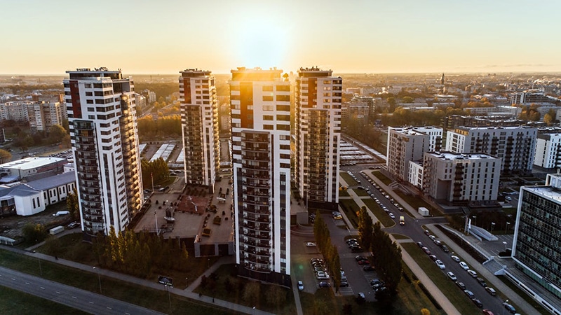Use of publicly owned property for affordable housing (aerial view of city)