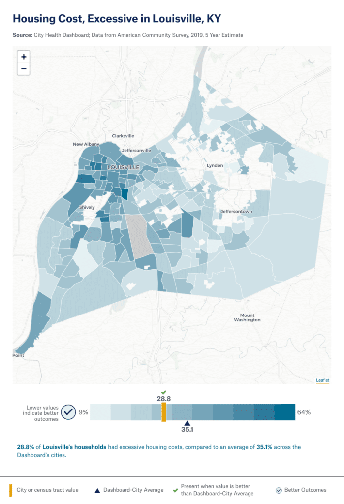 Census tract map of excessive housing costs in Louisville, KY