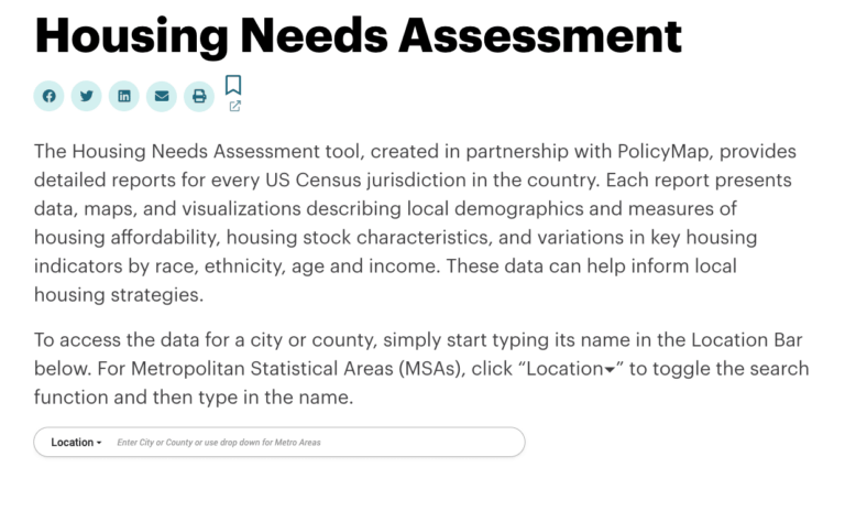 Image of the Housing Needs Assessment Tool Landing Page