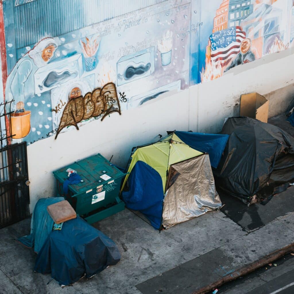 Homeless camp shown from above