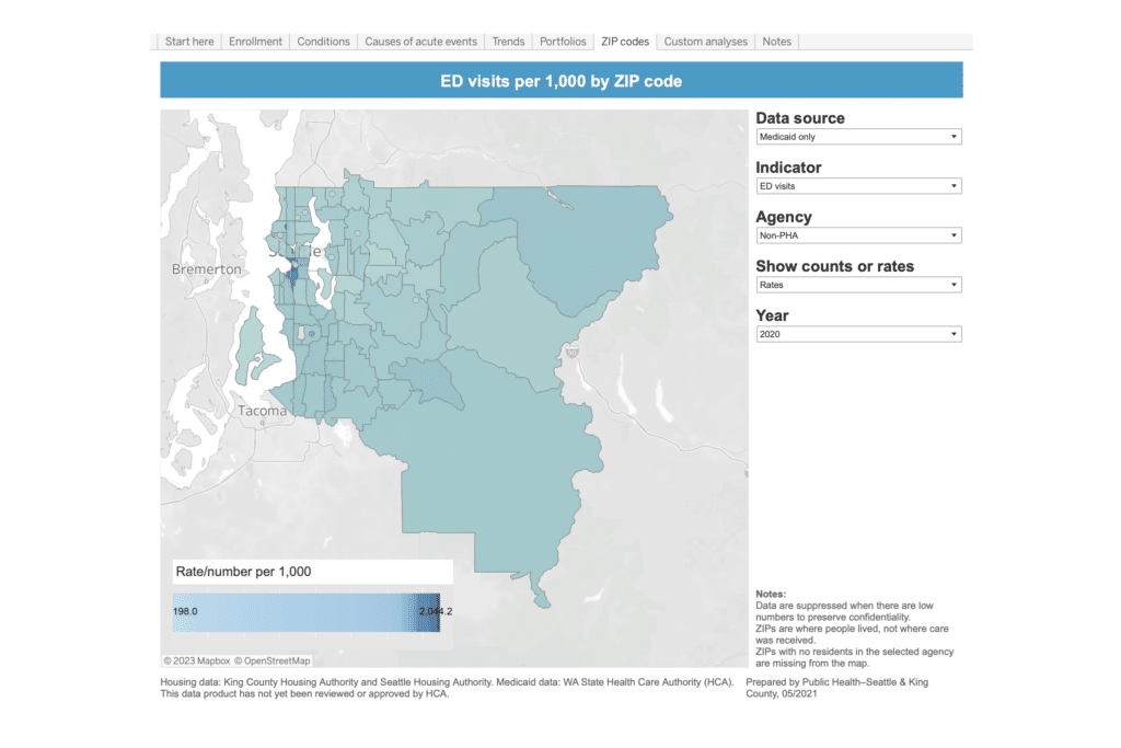 Interactive map of the intensity of emergency department visits by ZIP Code.