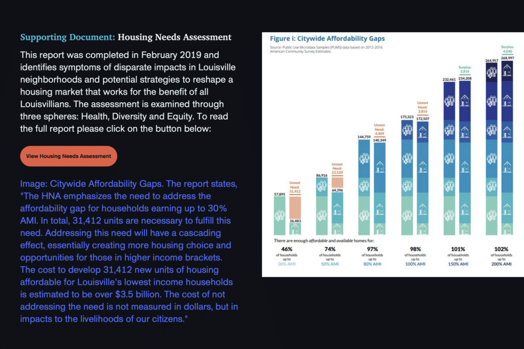 Links to plans and resources to address past inequities are interspersed throughout the story map.