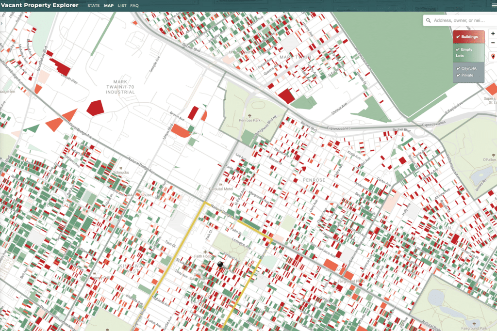 Map of vacant parcels and buildings.