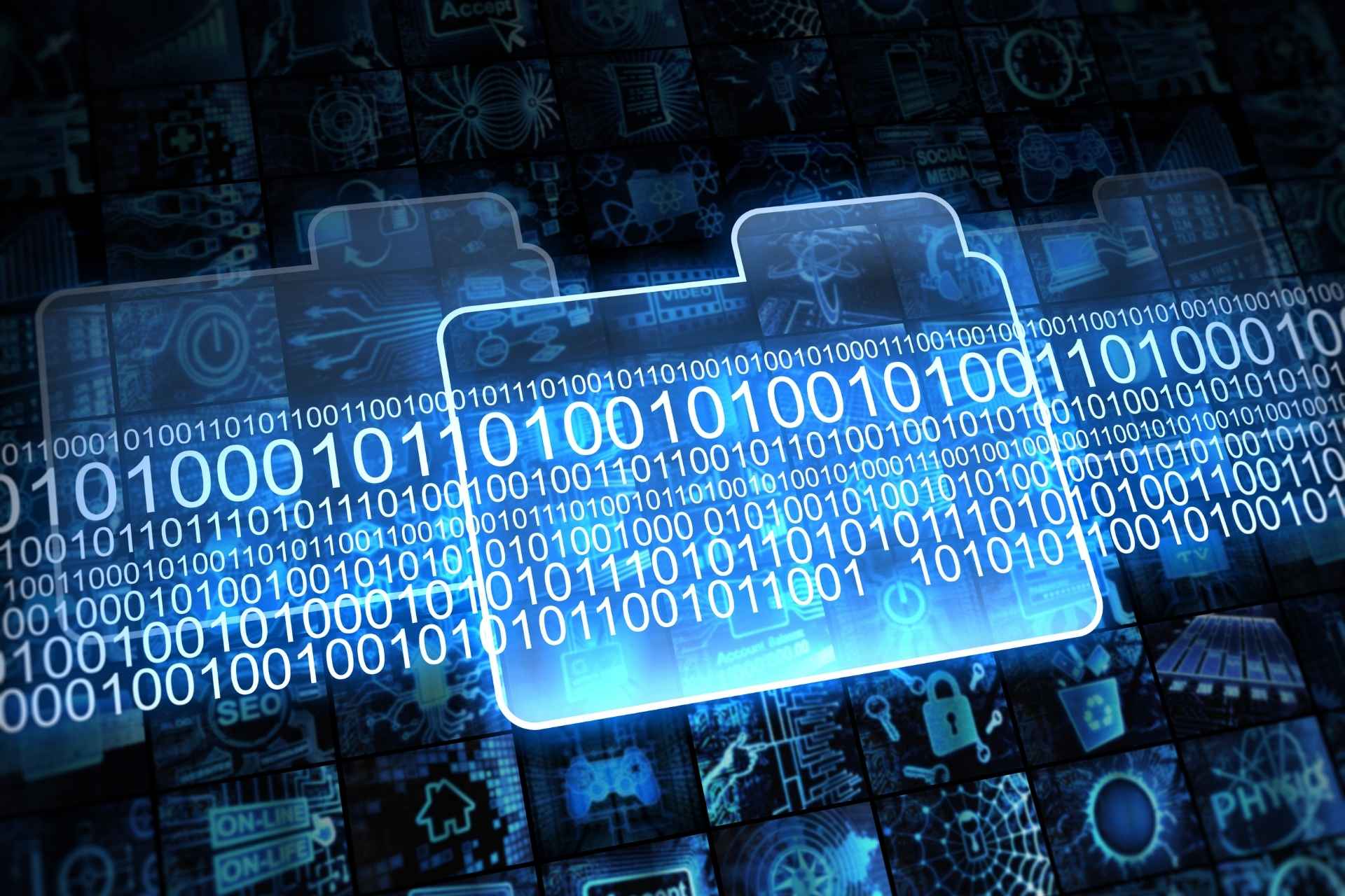 An image of a file folder surrounded by numbers is displayed to illustrate the concept of a database